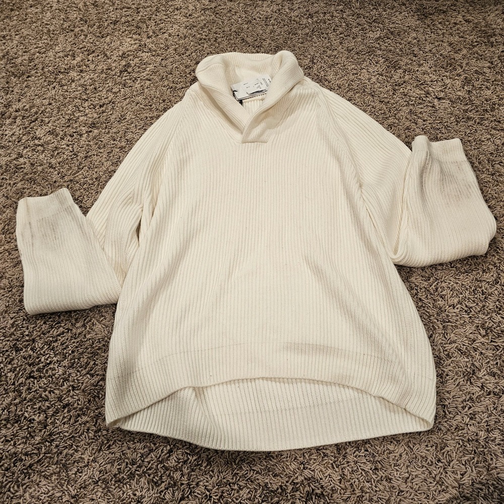 Reiss Shawl Collar‎ Ribbed Knit Sweater White XXL Chunky Knit